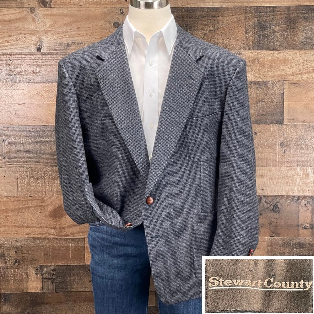 Vintage Mens Tweed Wool Sport Coat Blazer Suit Jacket Two Button Blue 50R